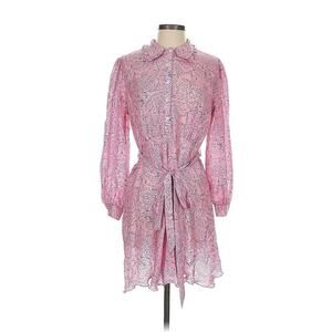 Hannah Artwear Pink Floral Print Collared Shirt Dress Mini Silk Designer 0 US XS